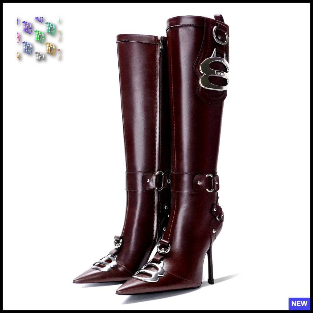 Knee High Crocodile Boots Pointed Toe Stiletto Heel Slim Calf Sexy Long Tall